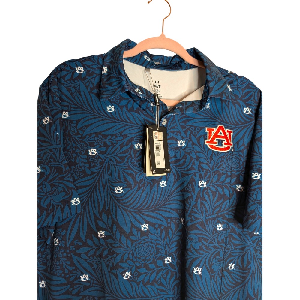NWT Auburn Tigers Mens Large Blue Floral Logo All Over Print Golf Polo Shirt New